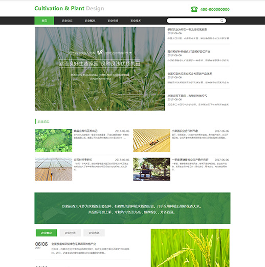 绿色育苗种植水稻农田网站模板