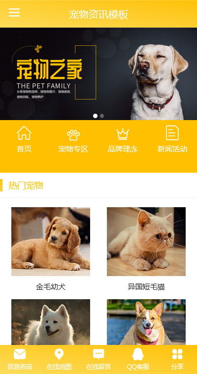 时尚宠物治疗寄养手机网站模板