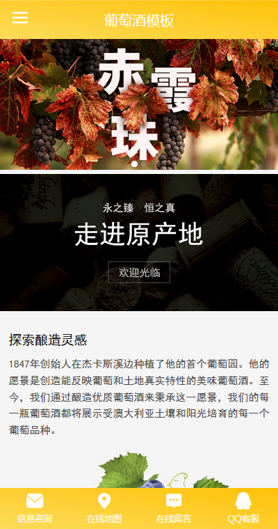 漂亮葡萄酒酿酒师手机网站模板