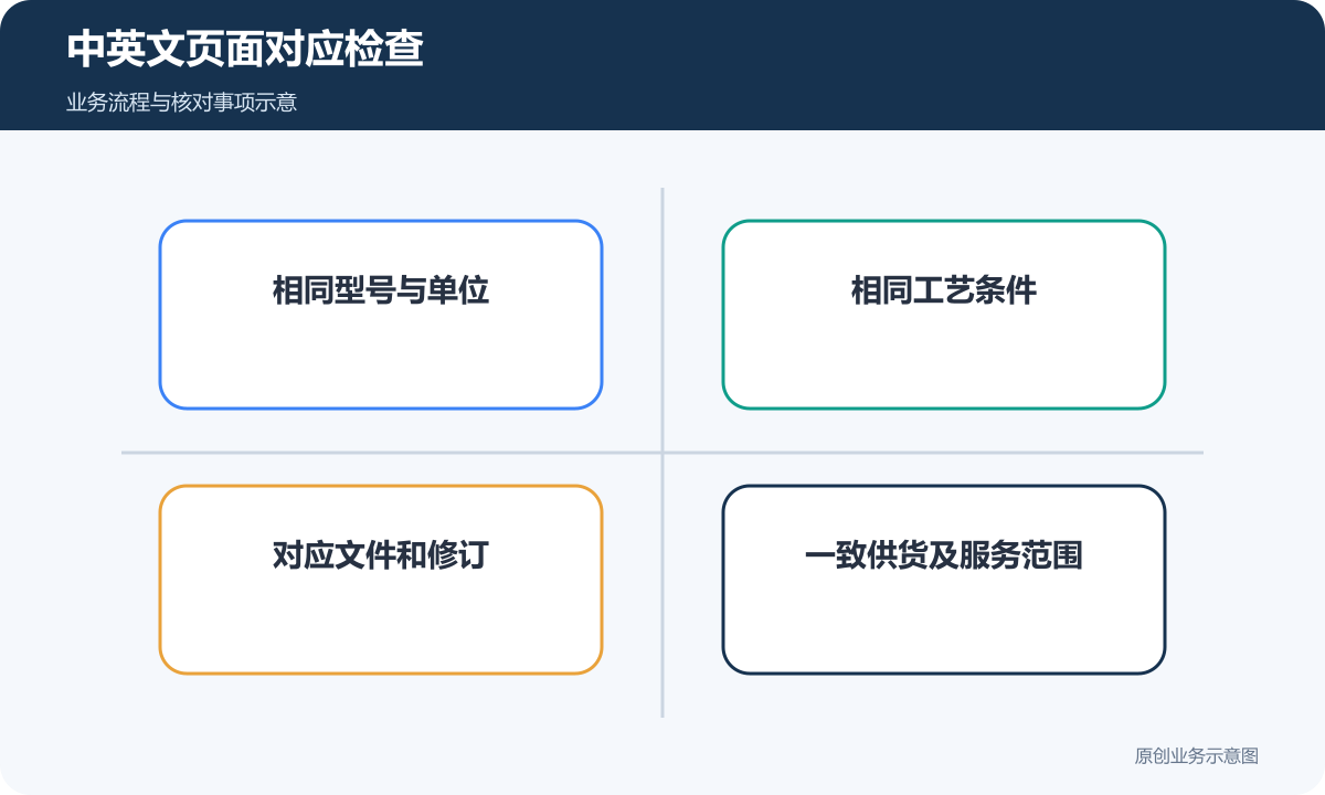 中英文核对型号、工艺、文件与供货条件