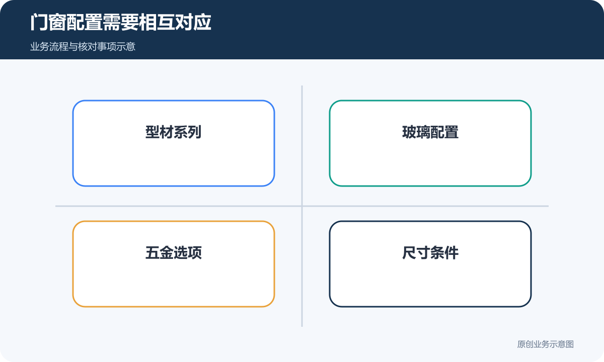 门窗详情页应对应型材、玻璃、五金和尺寸条件