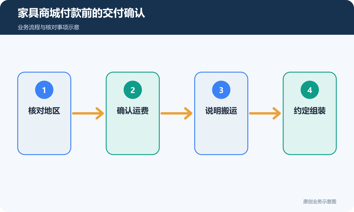 家具商城结账前确认地区、运费、搬运与组装安排