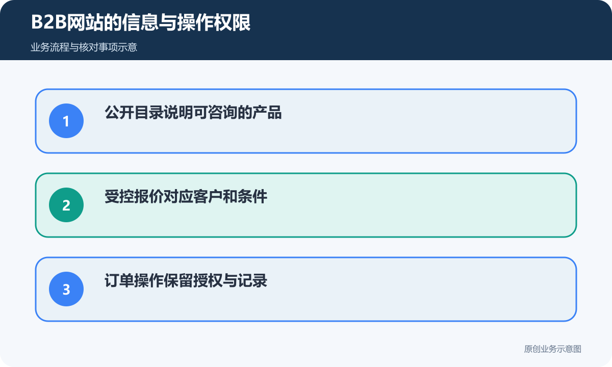 B2B网站权限分别管理公开产品、客户报价和订单操作