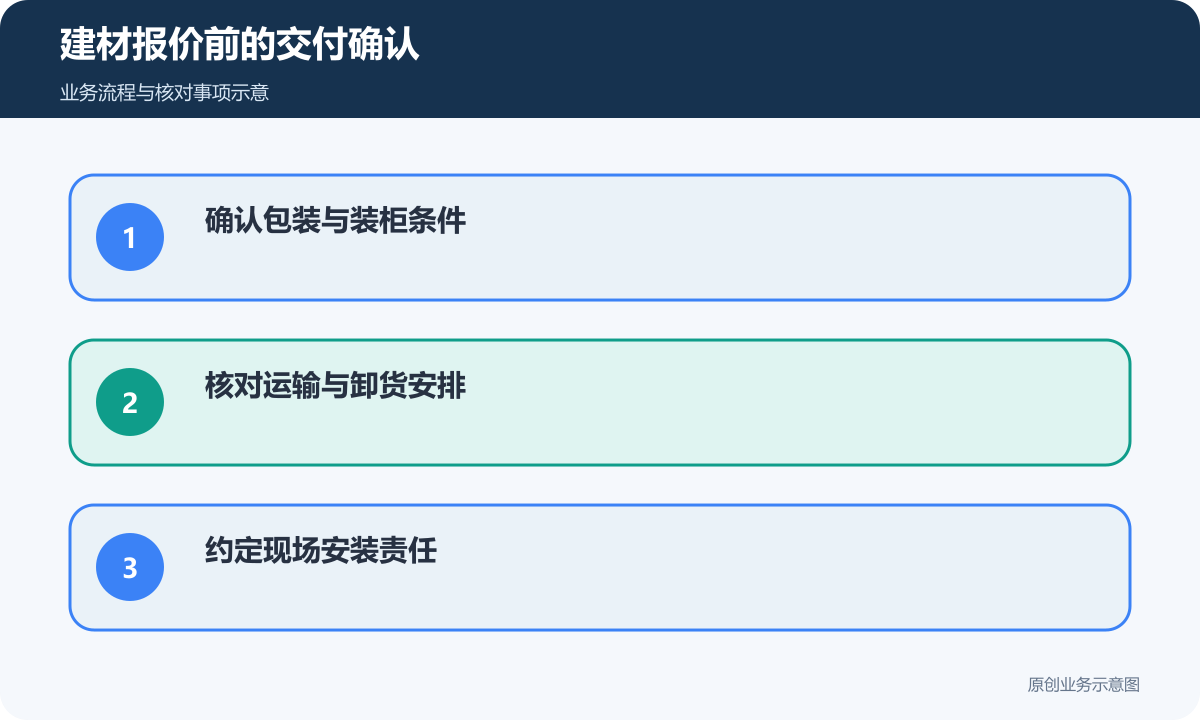 包装、运输和现场条件应在建材报价环节分别确认