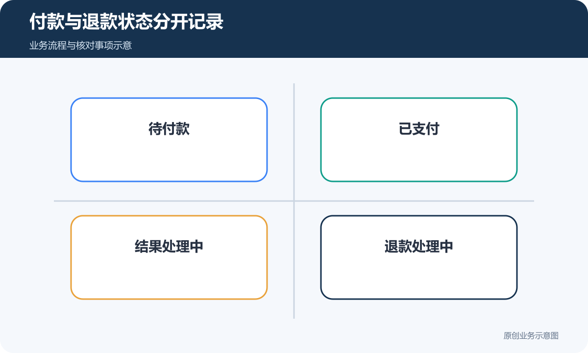 待付款、已支付、处理中和退款状态需要分开记录