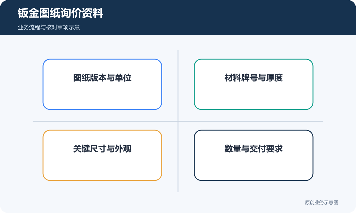 图纸版本、材料厚度、关键尺寸和批量条件共同构成钣金询价资料
