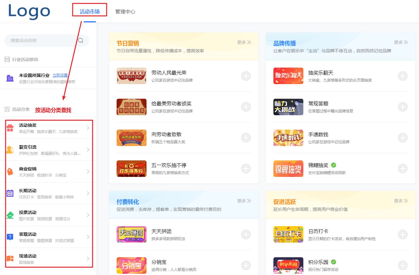 按活动分类查找