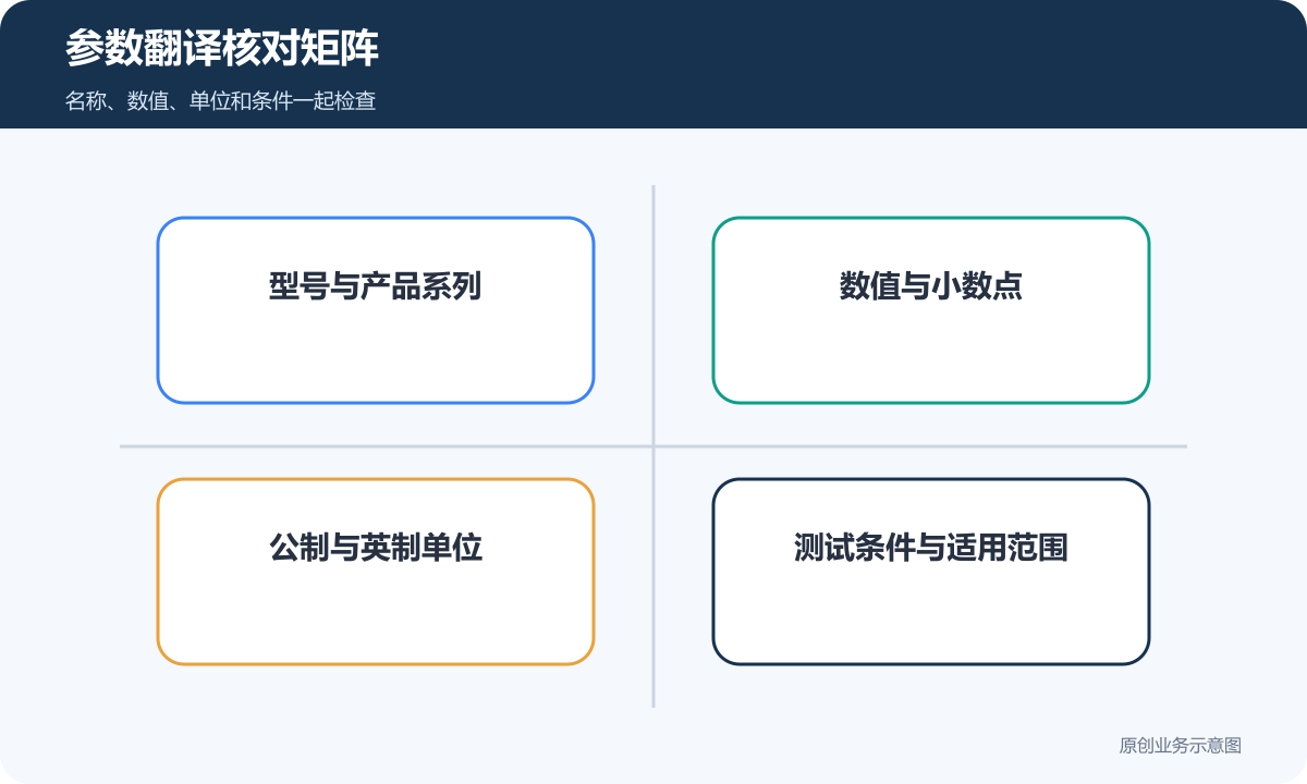 机械设备外贸网站型号数值单位和测试条件的参数翻译核对矩阵
