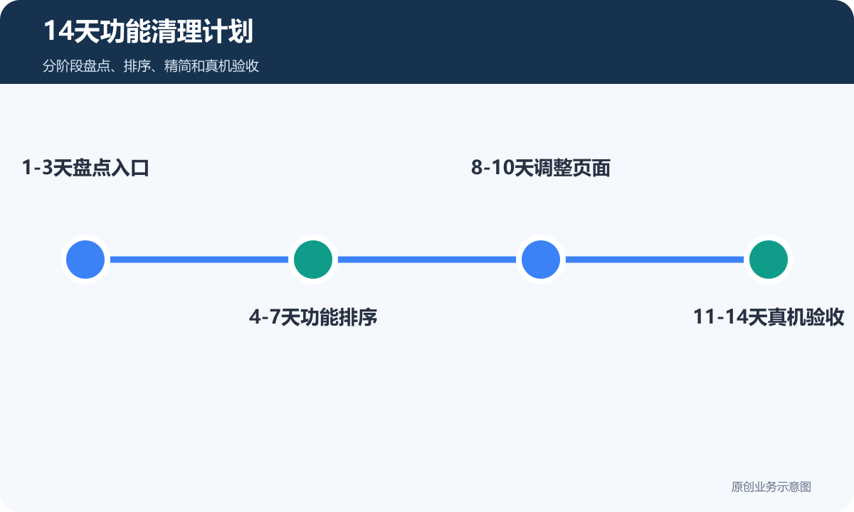 企业展示小程序在14天内完成入口盘点功能排序页面精简和真机验收的时间线