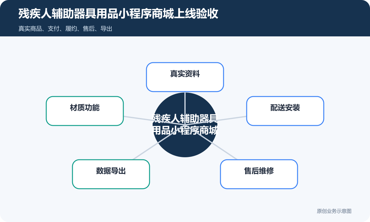 销售残疾人辅助器具用品的小程序商城怎么搭建商品分类、在线下单和会员运营说明残疾人辅助器具用品小程序商城上线验收包含真实资料、材质功能、配送安装、数据导出、售后维修