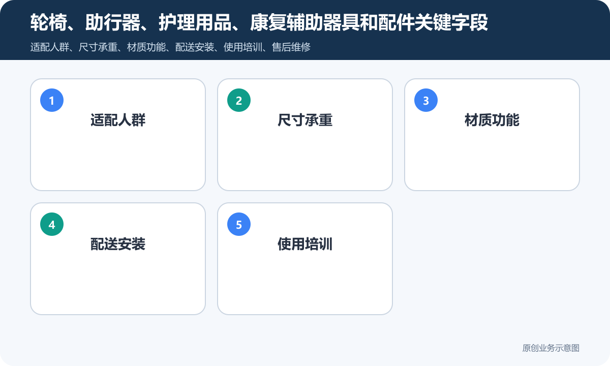 销售残疾人辅助器具用品的小程序商城怎么搭建商品分类、在线下单和会员运营说明轮椅、助行器、护理用品、康复辅助器具和配件关键字段包含适配人群、尺寸承重、材质功能、配送安装、使用培训