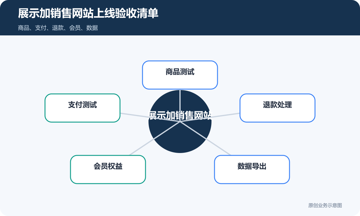 展示业务信息或销售产品的商城网站多少钱商品分类、在线下单和会员运营说明展示加销售网站上线验收清单包含商品测试支付测试退款处理会员权益数据导出