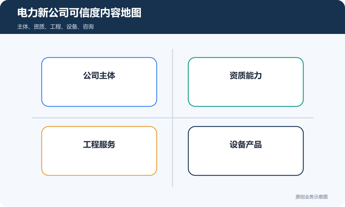 电力新公司展示型小程序可信度内容地图包含公司主体资质能力工程服务和设备产品