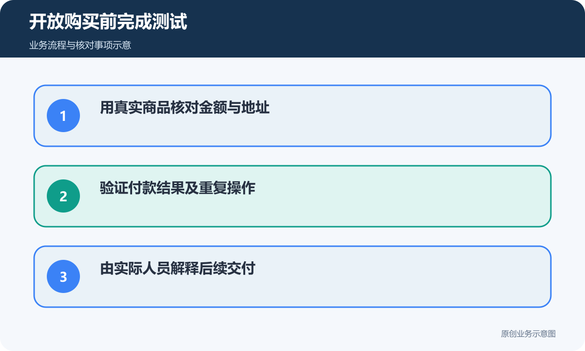 交易开放前验证商品费用、付款异常和实际人员处理
